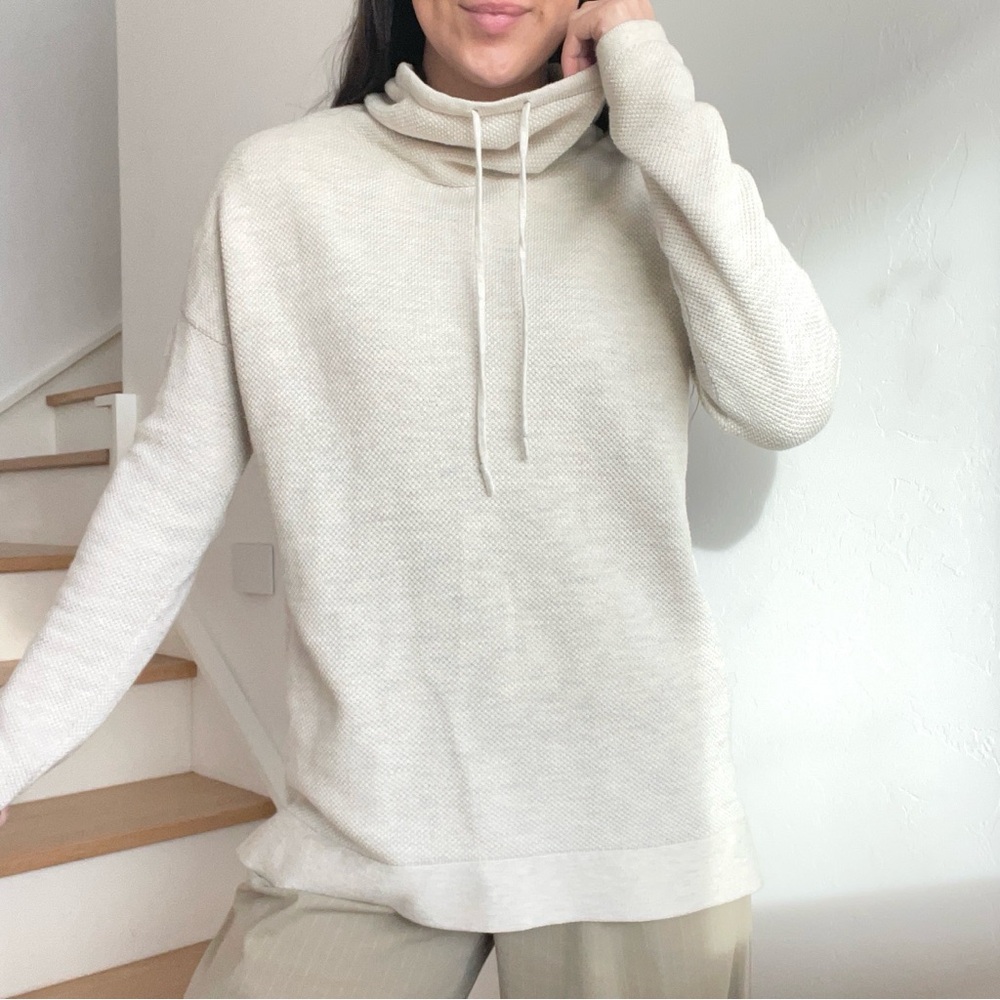 J. Jill Pure Jill Cowl Turtleneck Waffle Knit Oatmeal Beige Grey Thermal Sweater